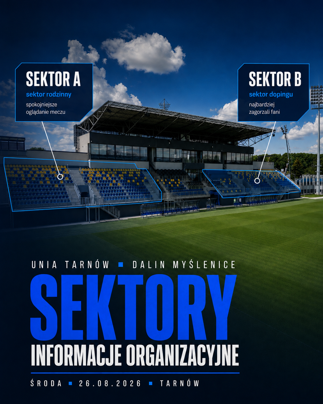 Sektory A i B na Stadionie Jaskółek przed meczem Unia Tarnów – Dalin Myślenice